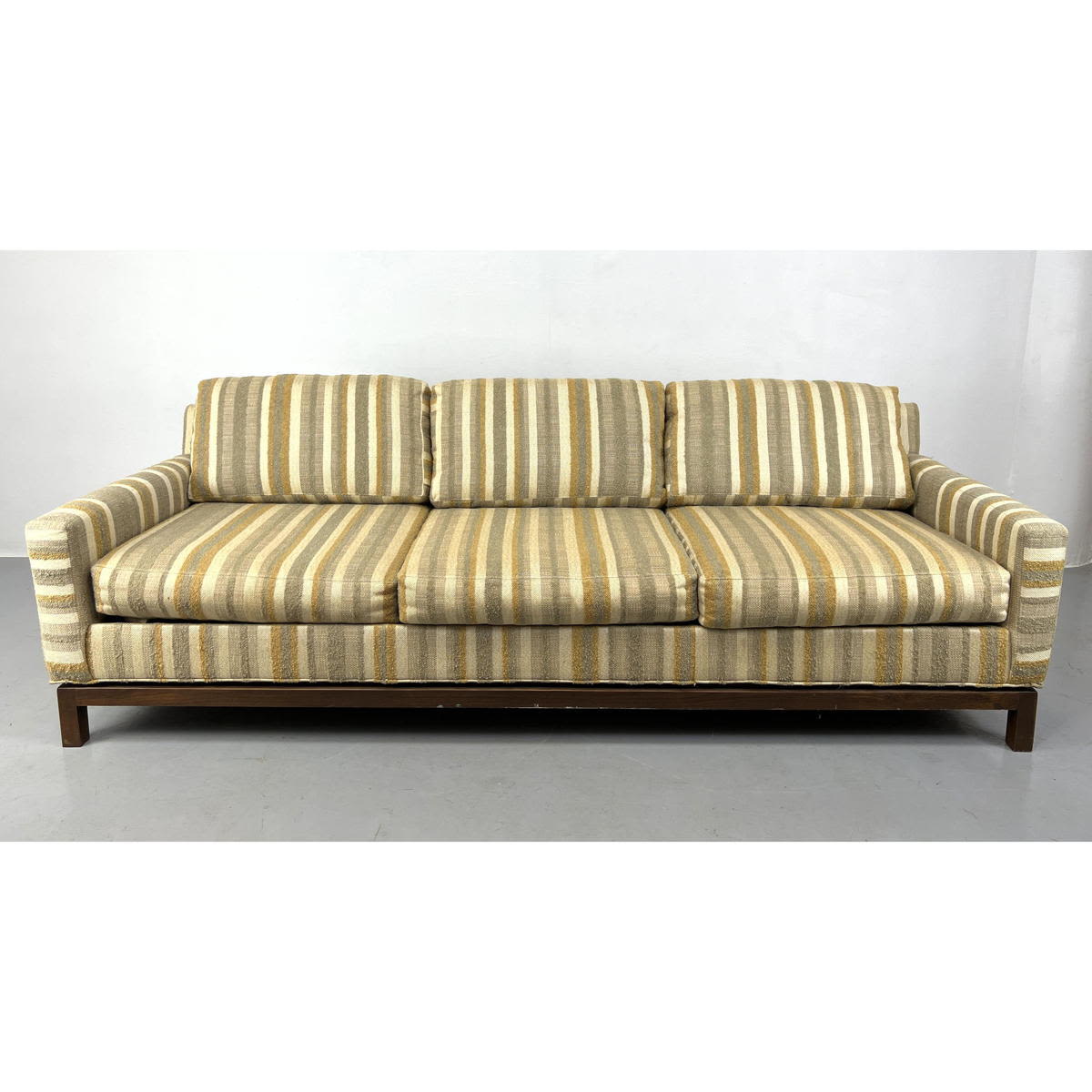 Appraisal: SELIG Monroe Striped Upholstery Sofa Couch Danish Modern Teak Frame