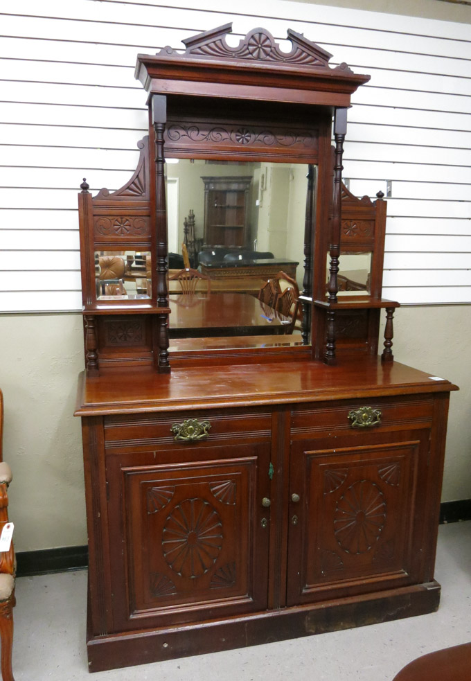 Appraisal: VICTORIAN MAHOGANY SIDEBOARD English late th century H x W