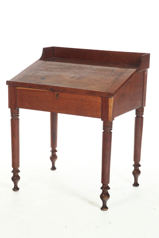 Appraisal: SCHOOLMASTER'S DESK American th century cherry and poplar Turned legs