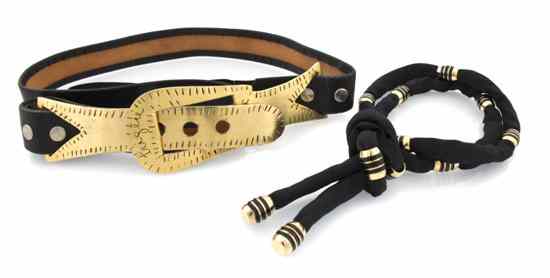 Appraisal: Two Black and Goldtone Belts one black leather strap with