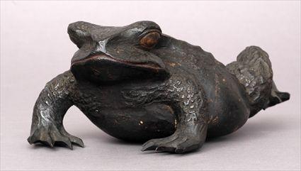 Appraisal: JAPANESE CARVED FIGURE OF A FROG With traces of red