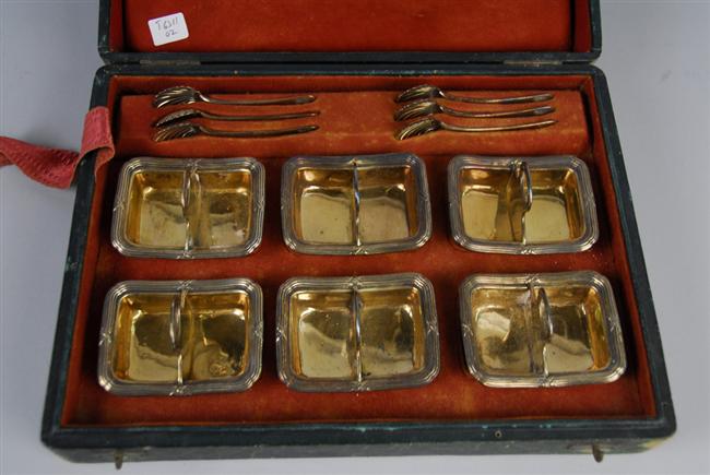 Appraisal: SET OF SIX FRENCH SILVER AND GILT OPEN SALTS AND