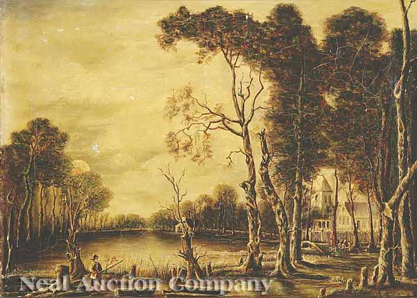 Appraisal: American School mid-to-late th c Twilight by the River oil