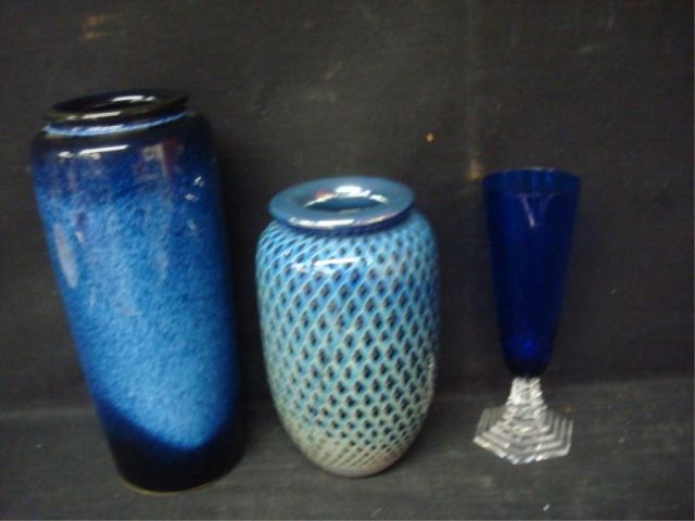 Appraisal: Blue Pieces - Baccarat Flute Art Glass Vase Asian Porcelain