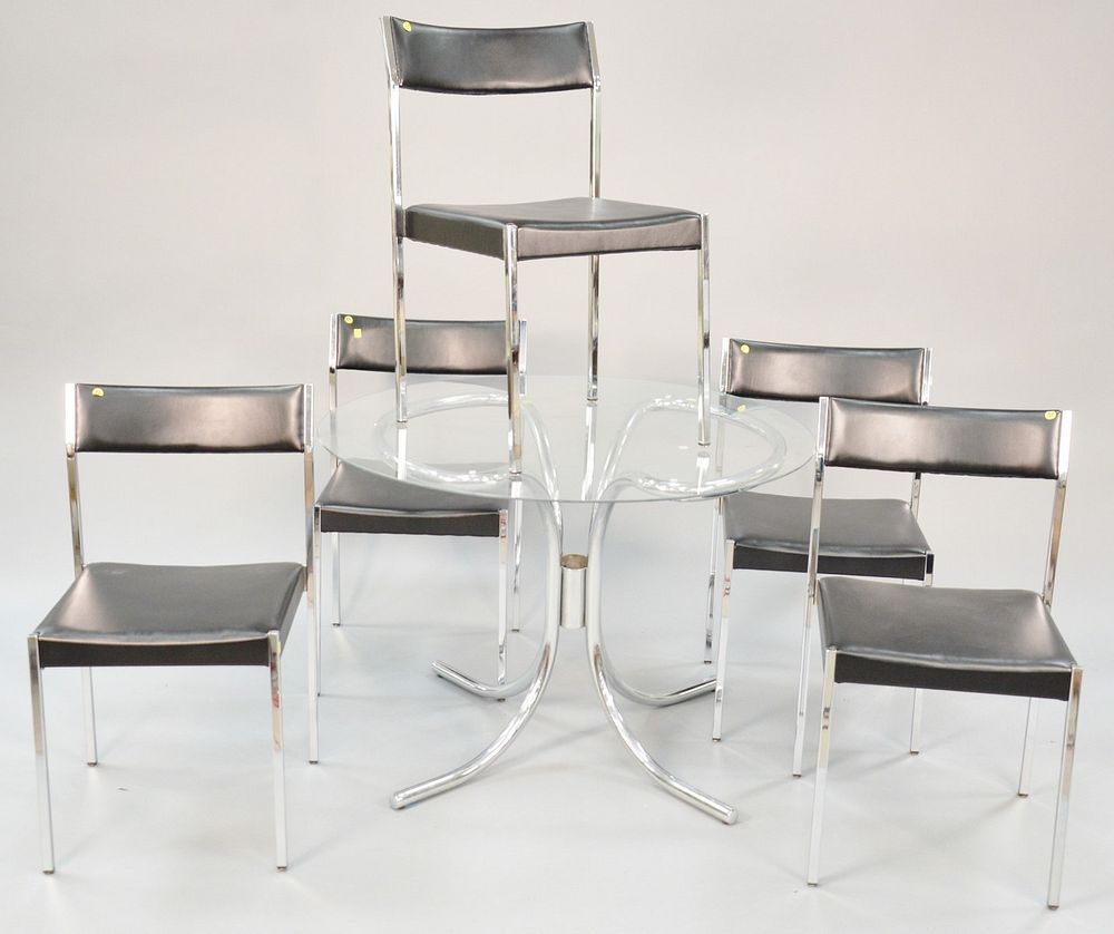 Appraisal: Set of five chrome and black leather chairs and a