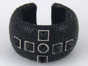 Appraisal: An unusual shagreen onyx and diamond set bangle approx cm