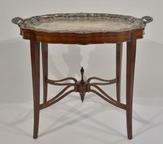 Appraisal: English Silver Plated Tray Tea Table ENGLAND EARLY TH CENTURY