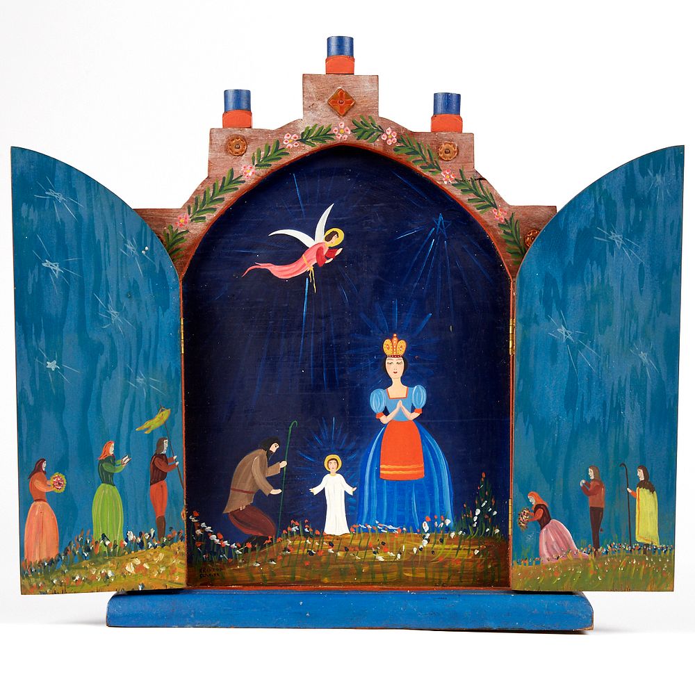 Appraisal: Kristof Slanina MN WPA Christmas Nativity Painted Wood Triptych Kristof