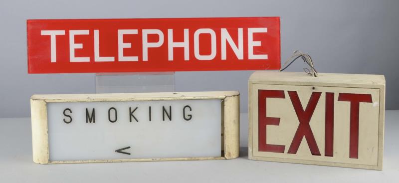 Appraisal: Lot Of Back-lit Signs Telephone Smoking Exit All were designed