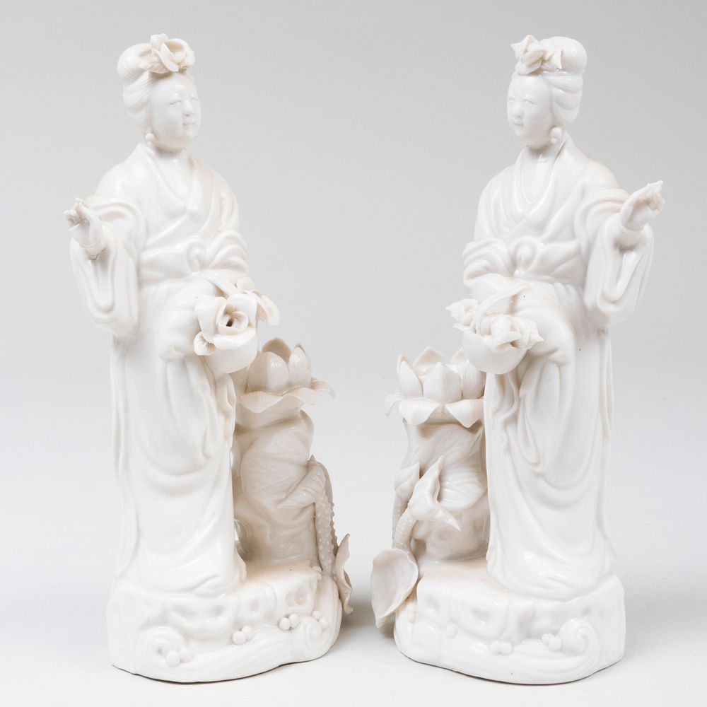 Appraisal: Pair of Chinese White Glazed Porcelain Figures of Ladies Impressed