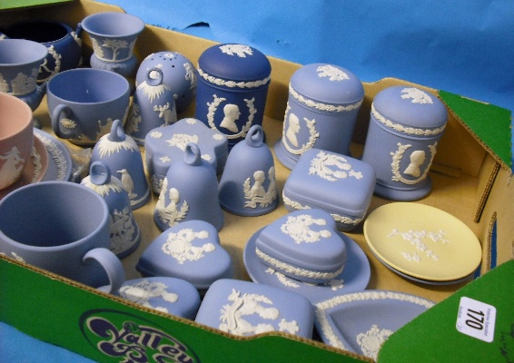 Appraisal: A good Collection of Wedgwood Jasperware Including Jars Covers Bells