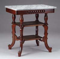 Appraisal: VICTORIAN WALNUT MARBLE TOP THREE TIER STAND White marble top