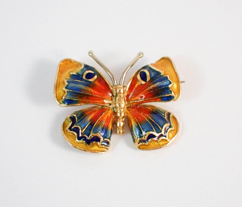 Appraisal: ITALIAN MADE EIGHTEEN KARAT GOLD ENAMEL BUTTERFLY PIN with yellow