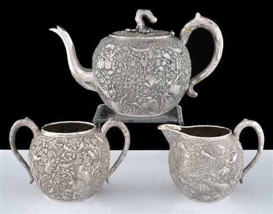 Appraisal: A Chinese export silver tea set Maker's mark Wang Hing