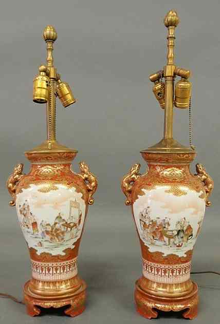 Appraisal: Pair of Chinese red and white vases c converted to