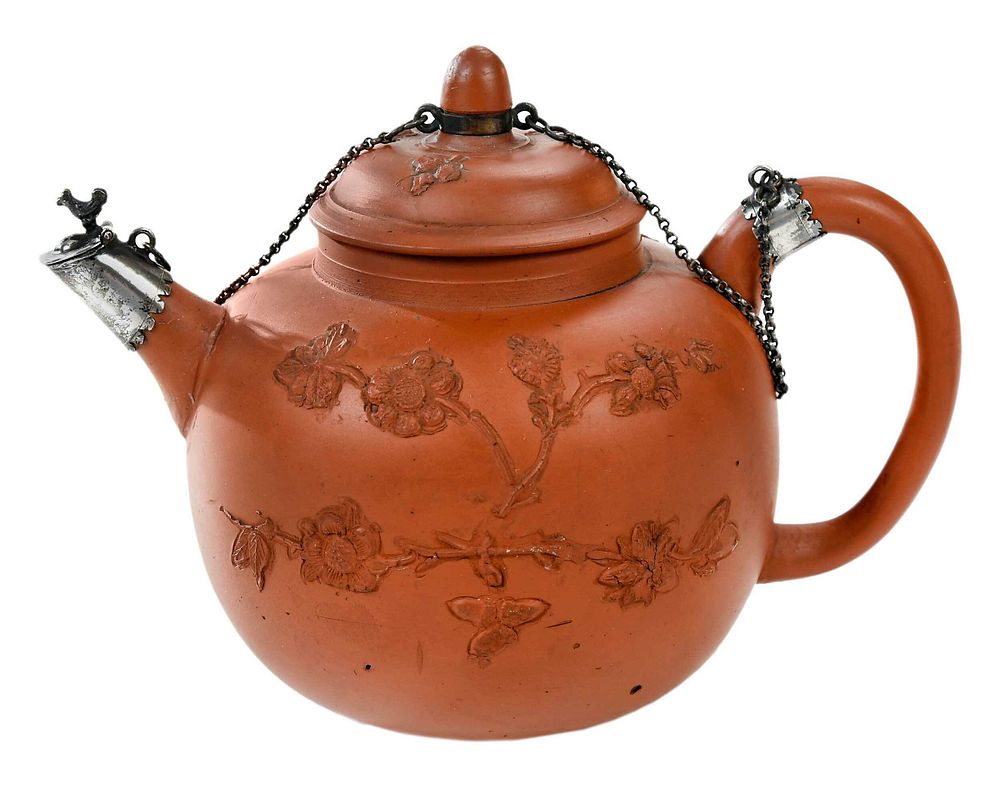 Appraisal: Rare Elers Brothers Silver Mounted Redware Teapot attributed to Bradwell