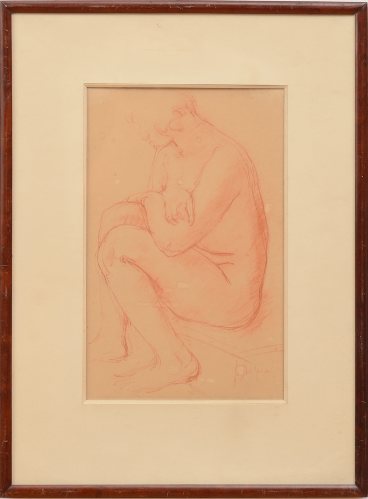 Appraisal: CHARLES DESPIAU - SEATED FIGURE Sanguine on paper laid down