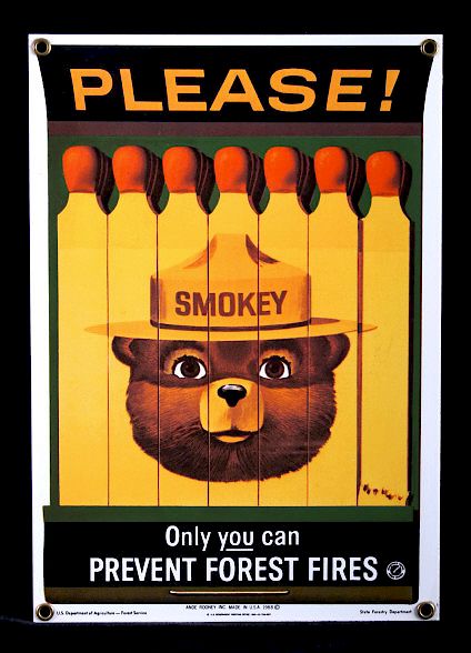 Appraisal: Smokey Bear U S Forest Service Porcelain Sign This is