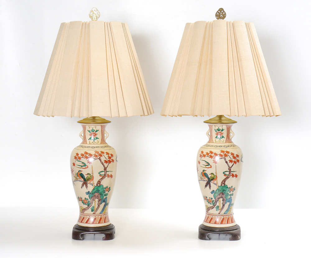 Appraisal: PAIR PAINTED CHINESE PORCELAIN LAMPS Porcelain vases converted to lamps