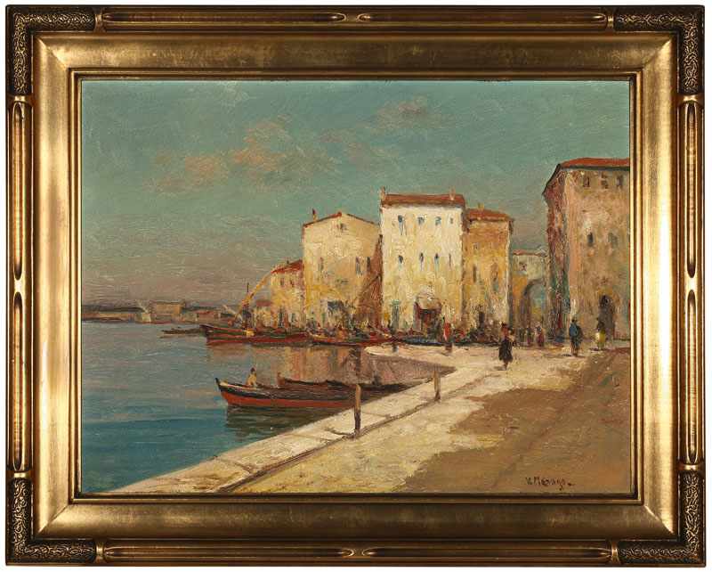 Appraisal: Boats Docked in a European City oil on board ''