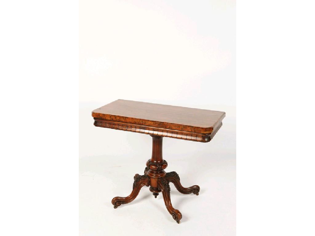 Appraisal: A REGENCY ROSEWOOD FOLD-TOP CARD TABLE the rectangular top with