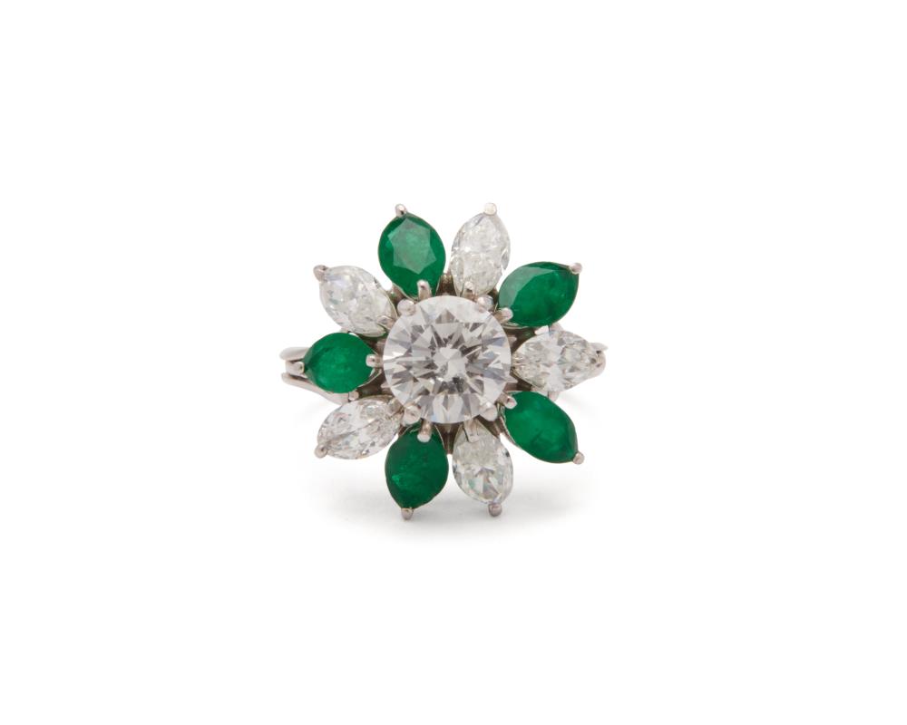 Appraisal: Platinum Diamond and Emerald Ring the ballerina ring centering a