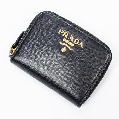 Appraisal: Prada small wallet coin purse in black Saffiano leather gold-tone