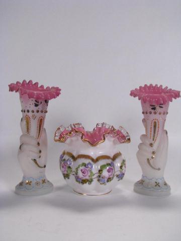 Appraisal: Victorian Decorated Vases and Bowl including a pair of ''