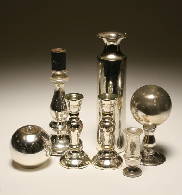 Appraisal: Mercury glass decorative table articles including candlesticks orbs etc and