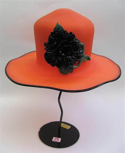 Appraisal: ANTOINETTE HATFIELD COLORED ART GLASS HAT a rendition of one