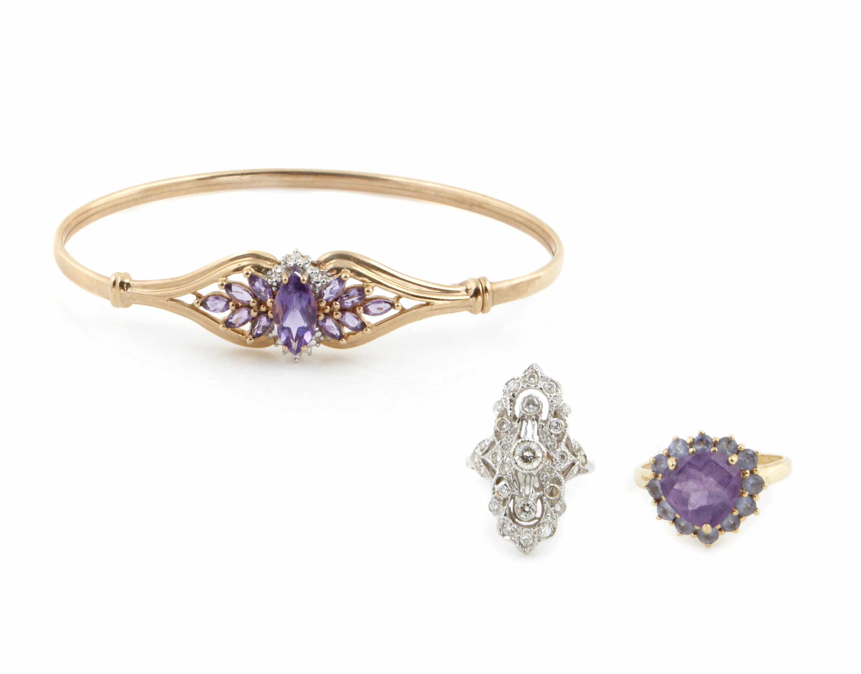 Appraisal: A collection of diamond amethyst k and k gold jewelry