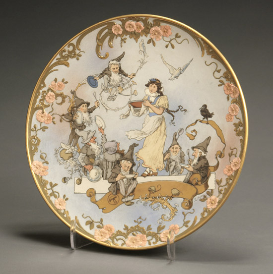 Appraisal: Mettlach Gilt Decorated Plaque of Snow White and the Seven