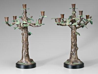 Appraisal: Pair bronze candelabra five candle sockets mounted on tree-form pedestal