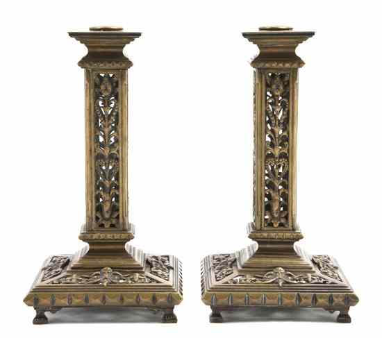 Appraisal: A Pair of Renaissance Revival Bronze Candlesticks in the manner