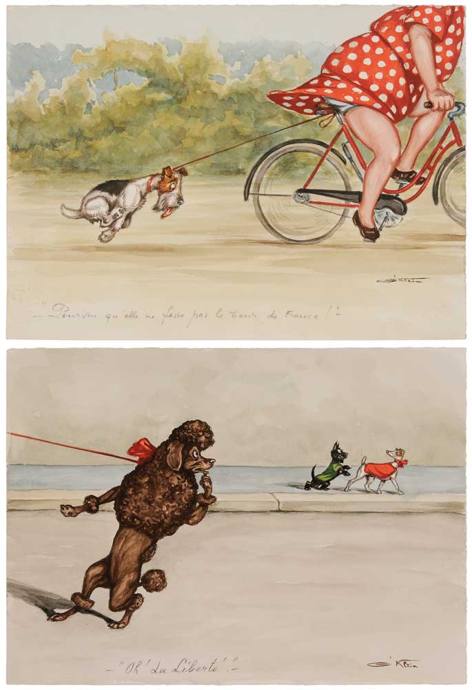 Appraisal: Boris O'Klein French - Two dog caricatures Pour que qu'elle