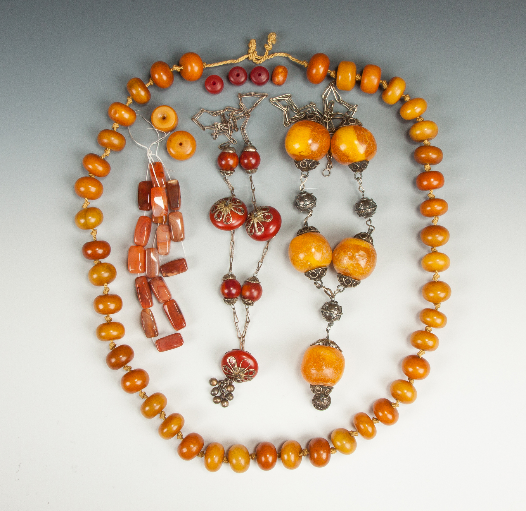 Appraisal: Group of Vintage Amber Style and Agate Beaded Jewelry th