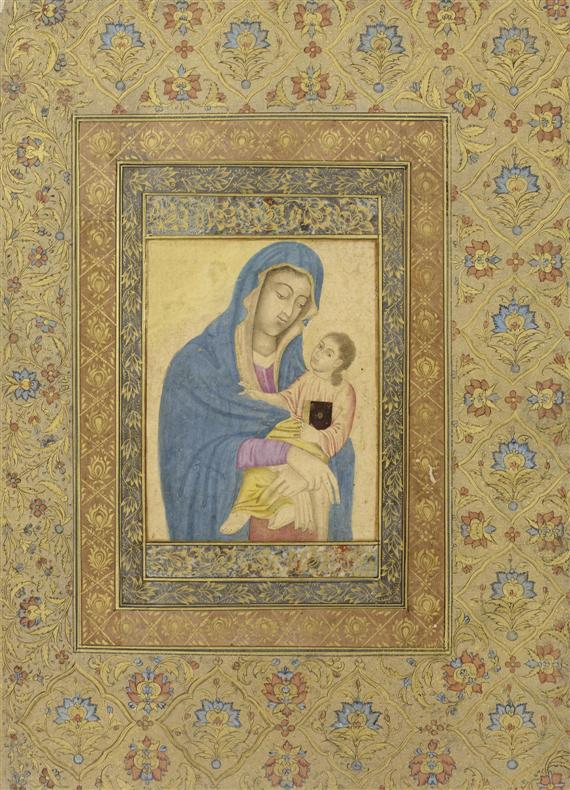 Appraisal: A MINIATURE PAINTING OF MARY HOLDING THE INFANT JESUS India