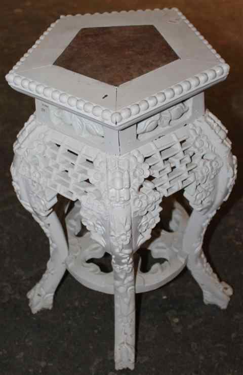 Appraisal: WHITE PAINTED CHINESE PLANT STAND the pentagonal top inset with