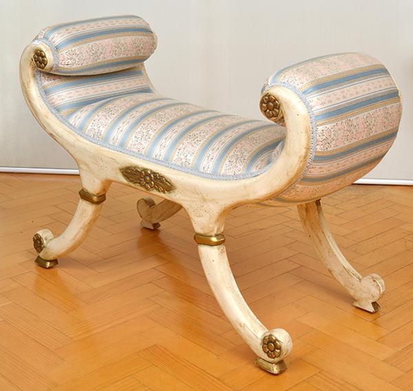 Appraisal: A REGENCY STYLE PAINTED AND UPHOLSTERED BEDROOM STOOL CM WIDE