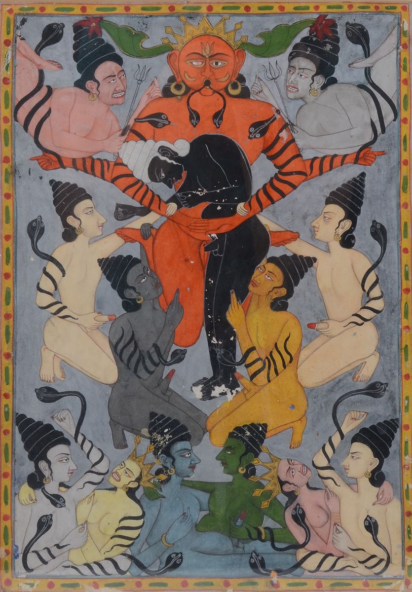 Appraisal: EARLY INDO PERSIAN EROTIC PAINTING Scene depicts erotic interaction between