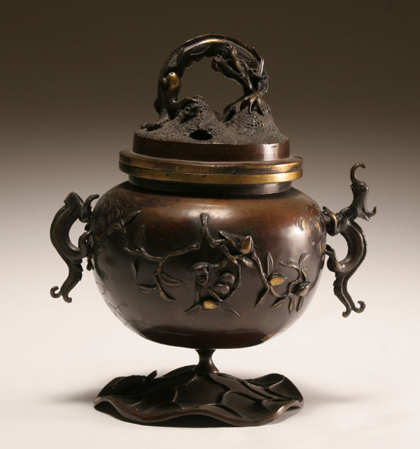 Appraisal: Japanese bronze figural censor the lid with dragon form handle