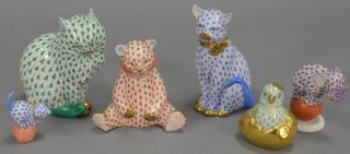 Appraisal: Group of six Herend Fishnet figurines to include sitting cat