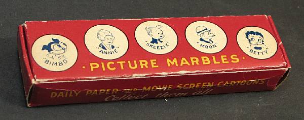 Appraisal: Peltier Boxed s Movie Screen Picture Marbles Box measures x