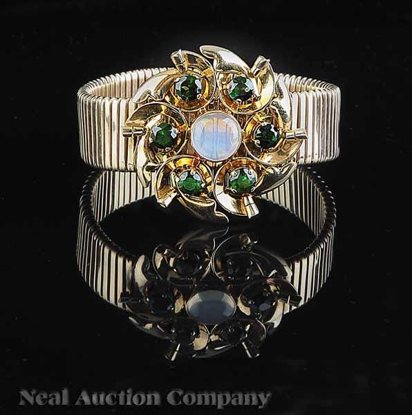 Appraisal: A Retro kt Yellow Gold Moonstone and Tourmaline Bracelet c