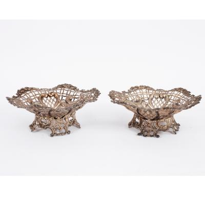 Appraisal: A pair of Victorian silver bon-bon dishes London pierced shaped