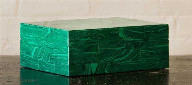 Appraisal: FAUX MALACHITE VENEER BOX AND COVER x x in Estimate