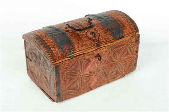 Appraisal: CHIP CARVED BOX American mid th century pine Dome-top box