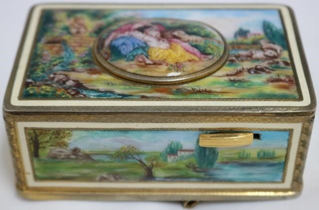 Appraisal: GERMAN ENAMELED SINGING BIRD AUTOMATON BOX LATE TH EARLY TH