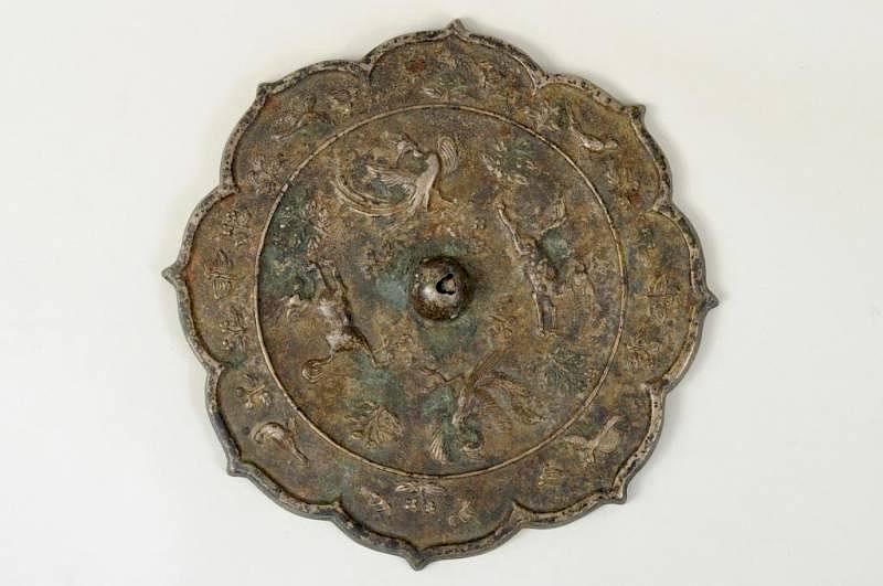 Appraisal: Chinese Bronze Mirror with Phoenix Kylin Chinese bronze mirror with