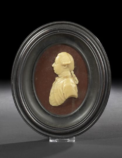 Appraisal: Good English Oval Wax Portrait Silhouette of a Bewigged George